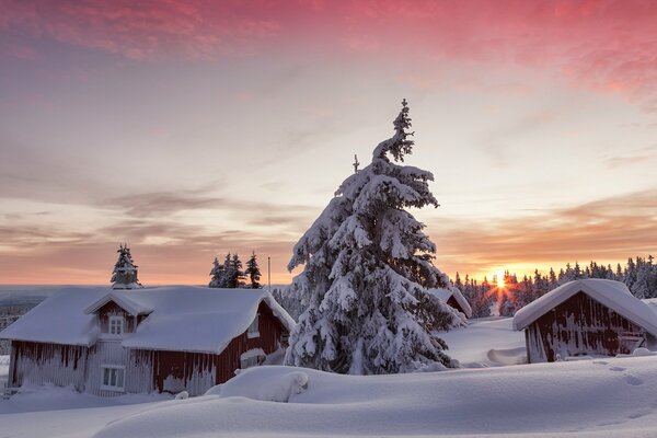 Winter morning fairy tale and a wonderful house