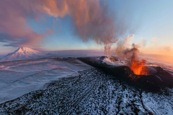 Volcano eruption, top view