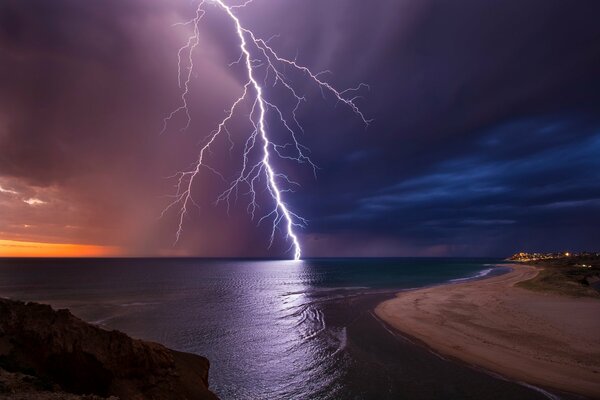 Powerful lightning in the night sky