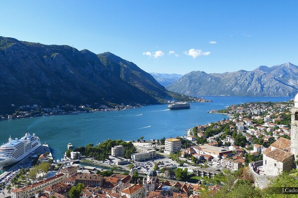 Panorama of the Bay of Kotor in Montenegro