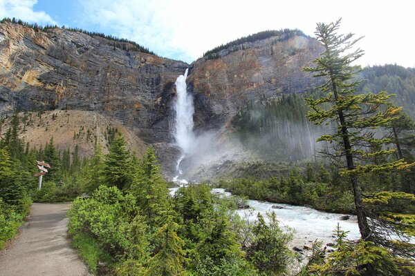 Parco nazionale con cascate e alberi sempreverdi