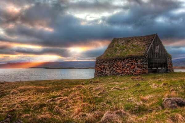 Old house and lake shore