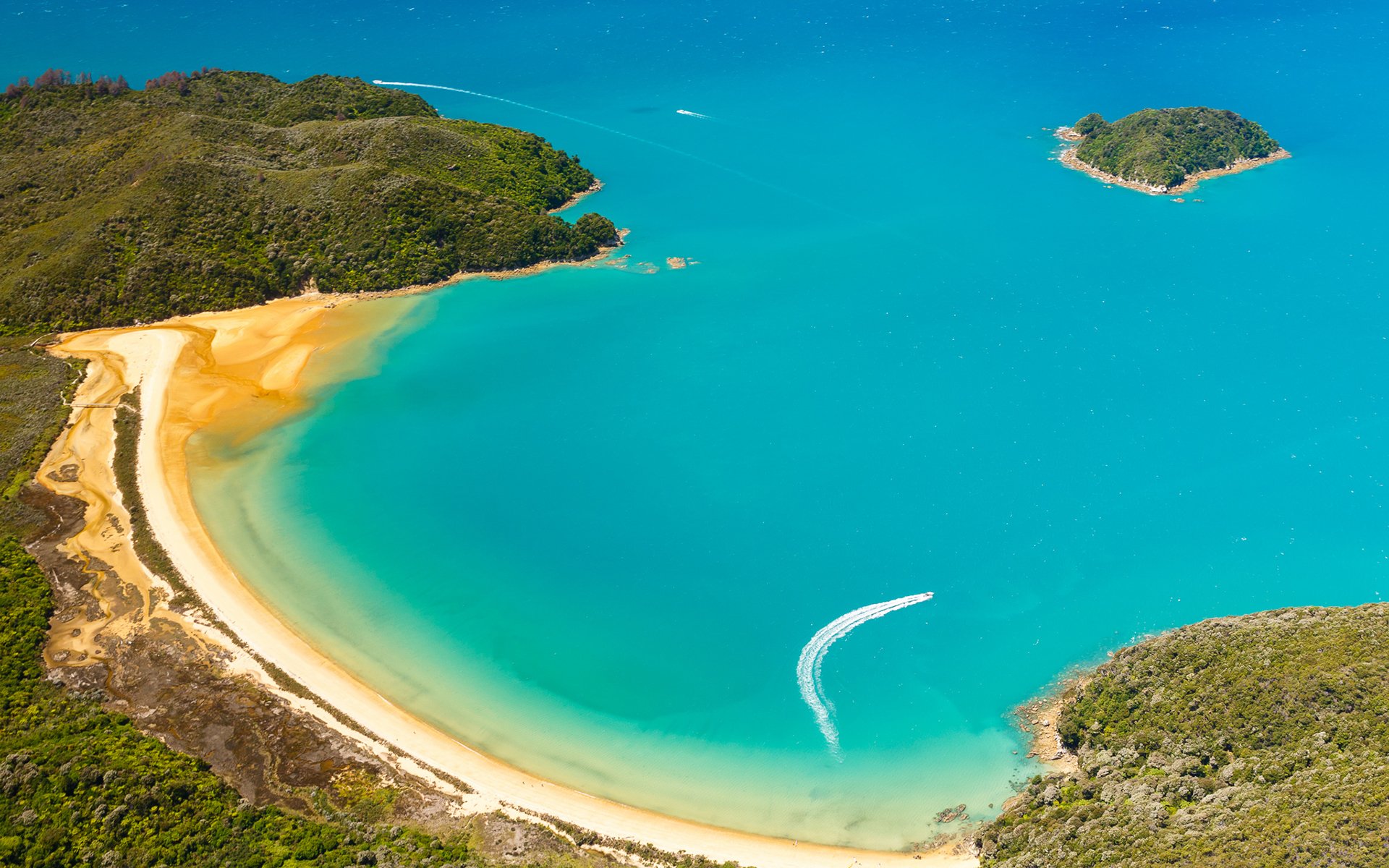 abel tasman national park new zealand beach ocean boat coast