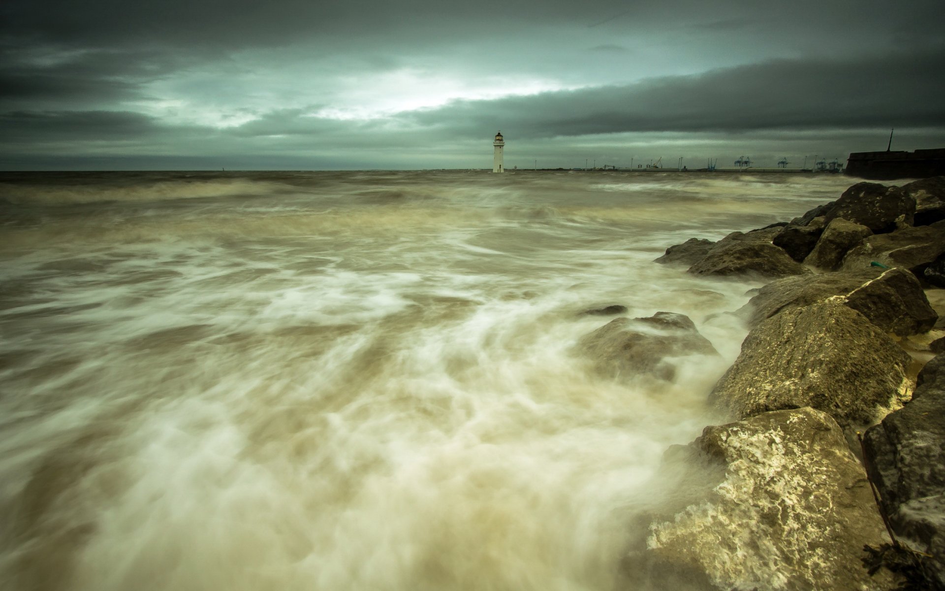 mer phare nuit paysage