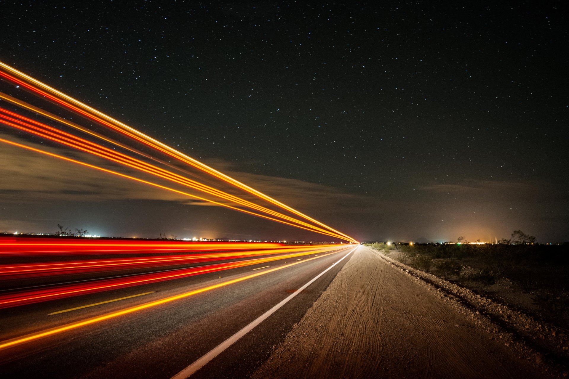 notte strada esposizione luce cielo stelle