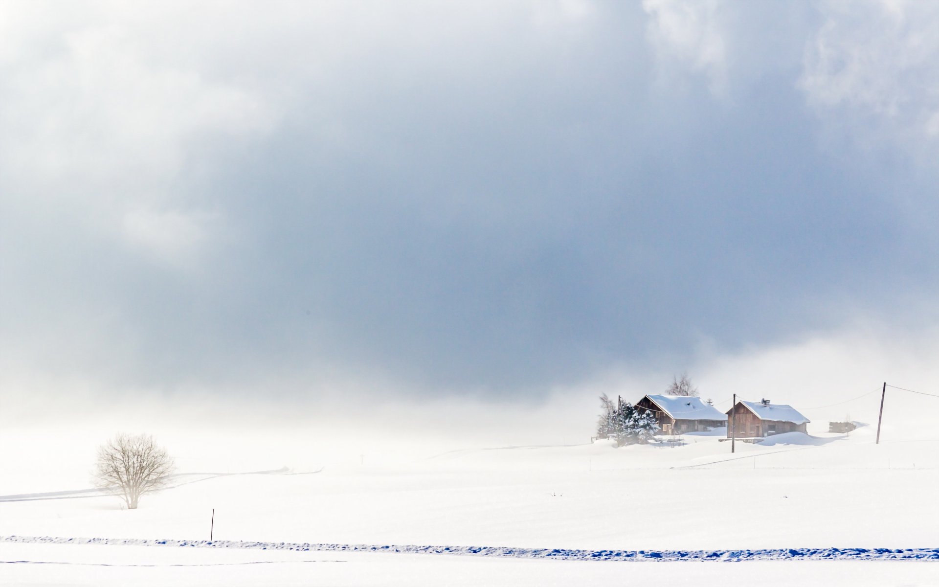 winter the field house fog landscape