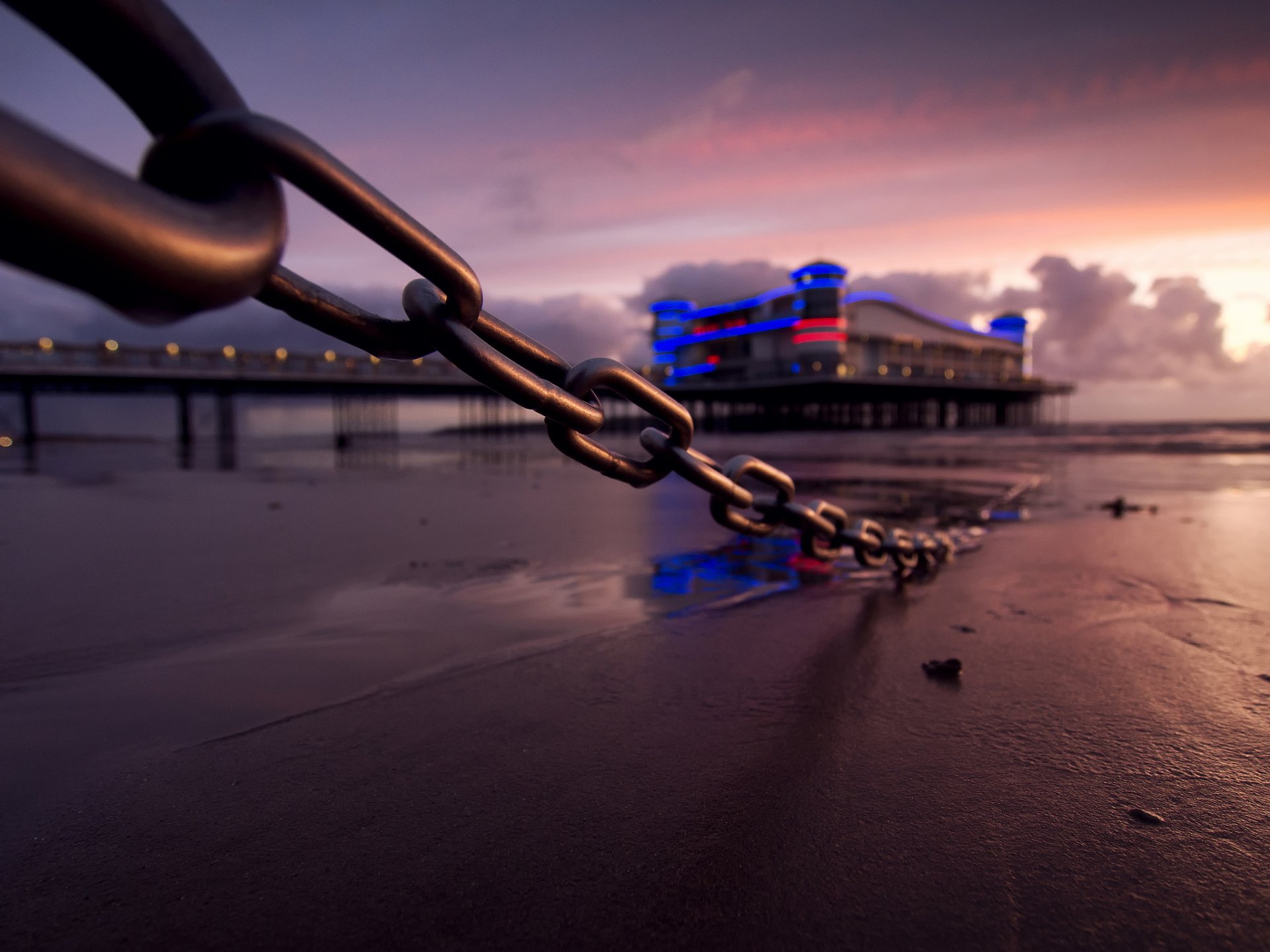 england meer strand abend lichter ketten