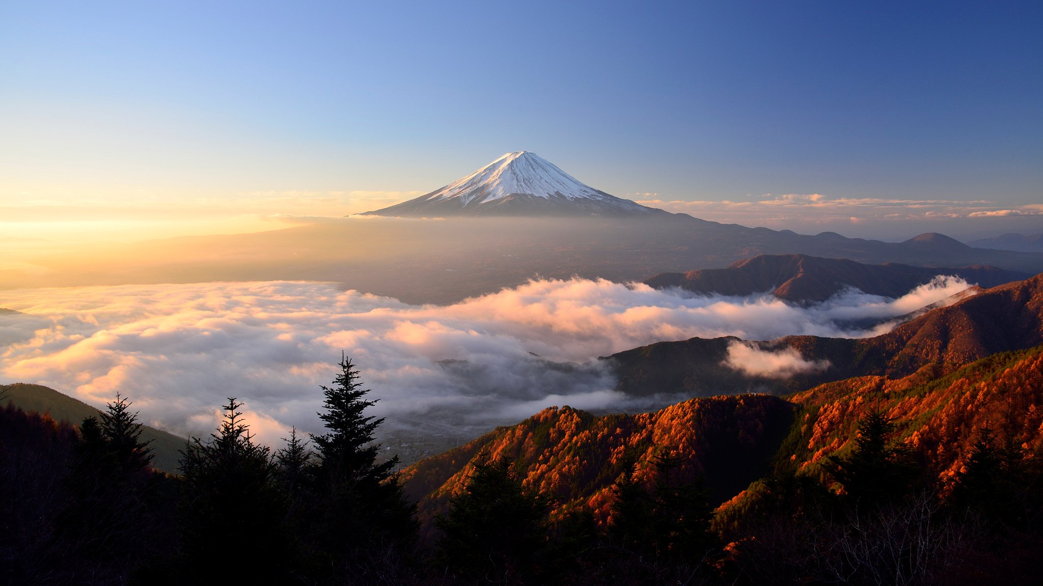 japón isla de honshu estratovolcán montaña fujiyama 山山 otoño mañana luz