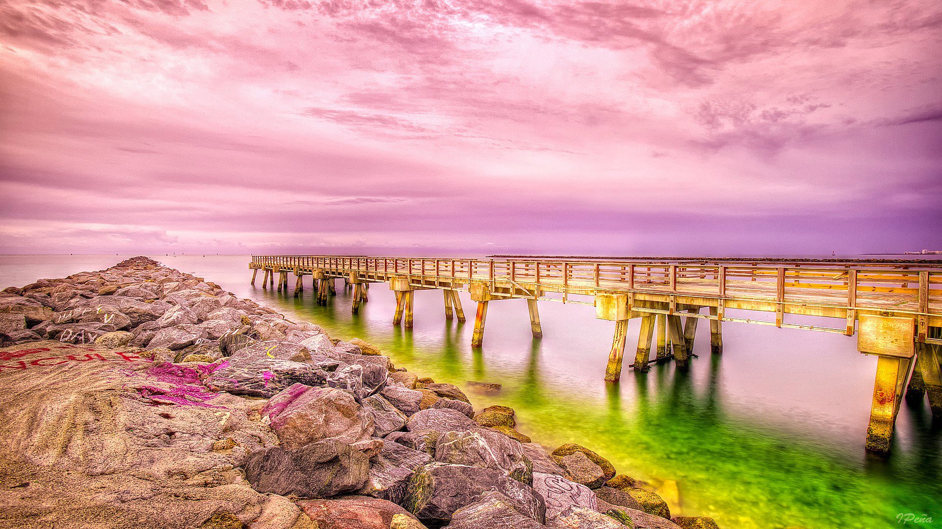 cielo nubes puente muelle muelle mar costa hdr