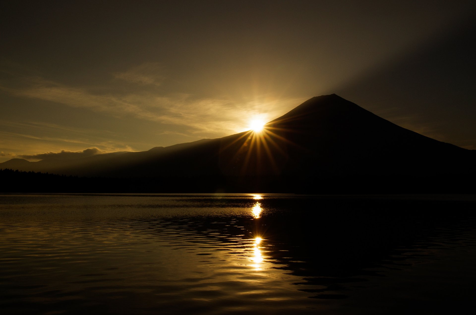 japonia fuji wulkan góra jezioro słońce