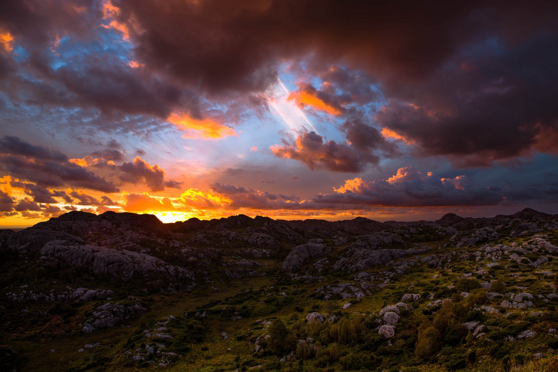 mountain boulders stones dawn sky cloud