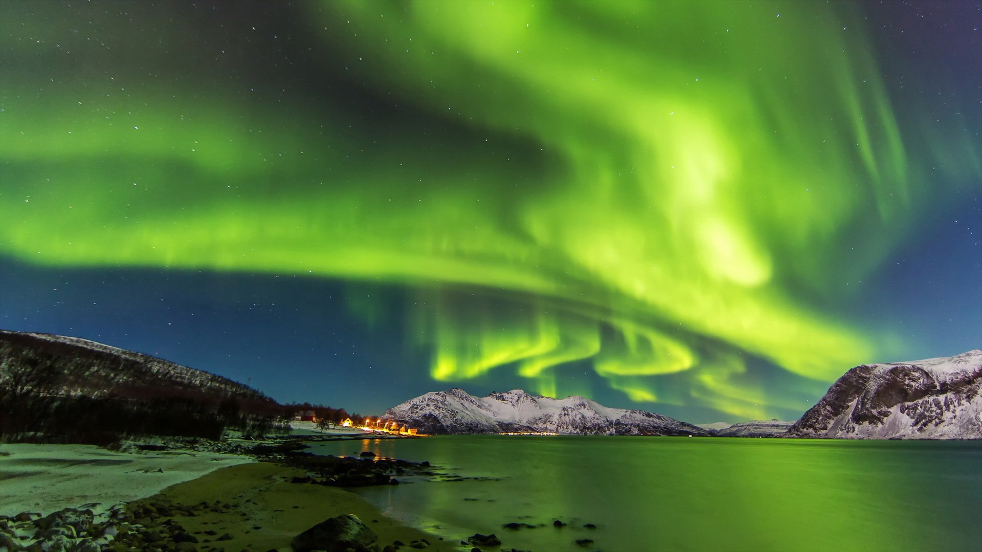 zorza polarna natura krajobraz noc