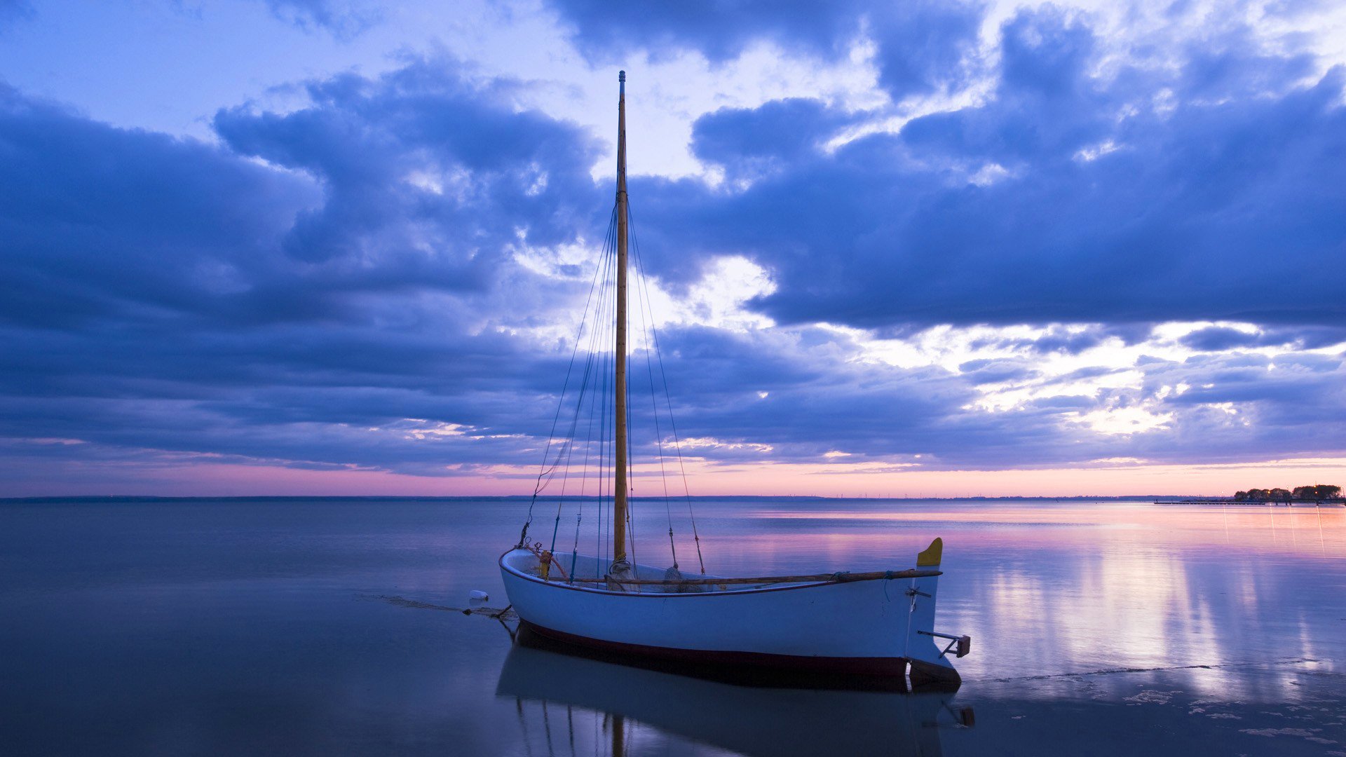 ky clouds sunset sea boat nature night