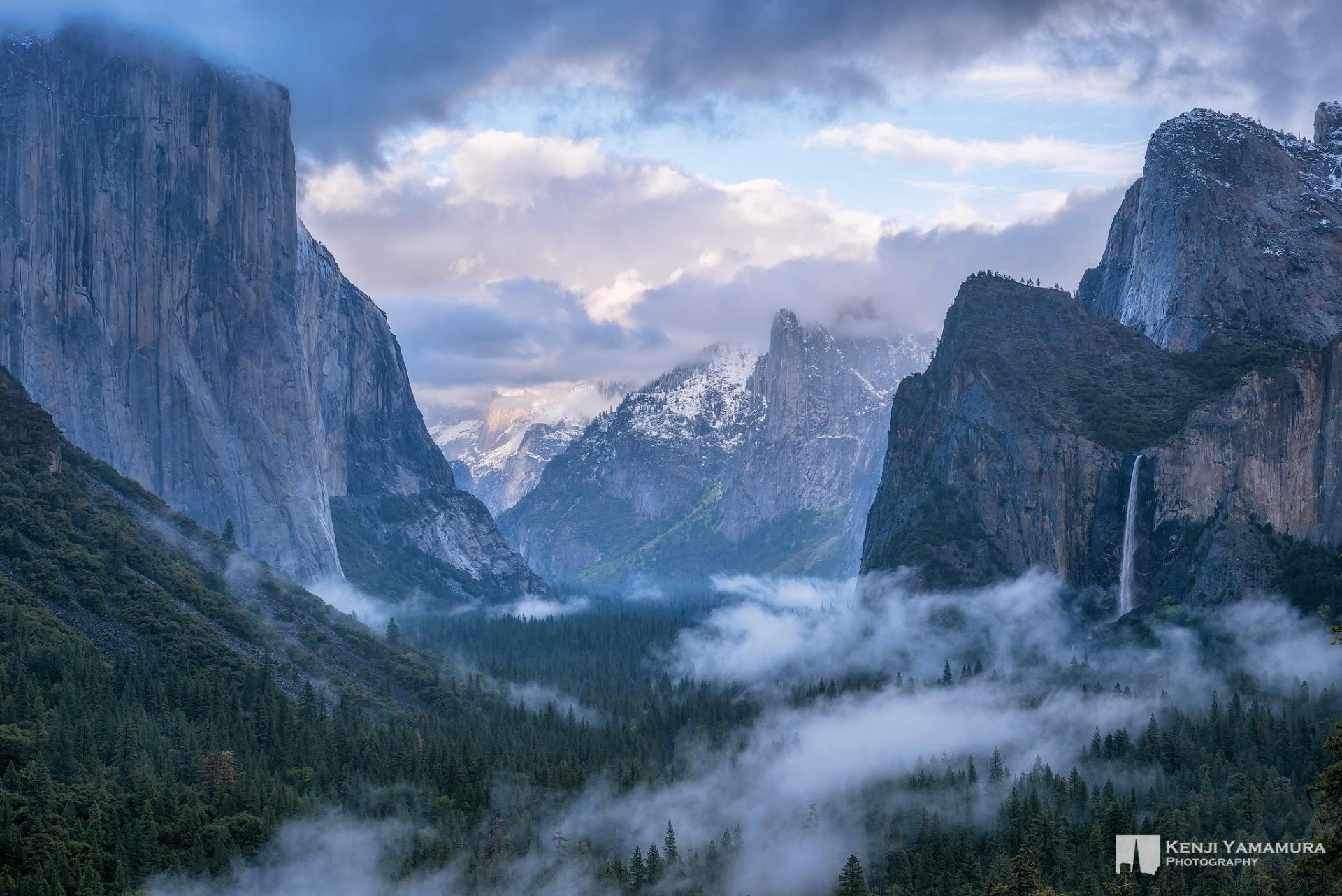 yosemite parc montagnes nature paysage cascade nuages