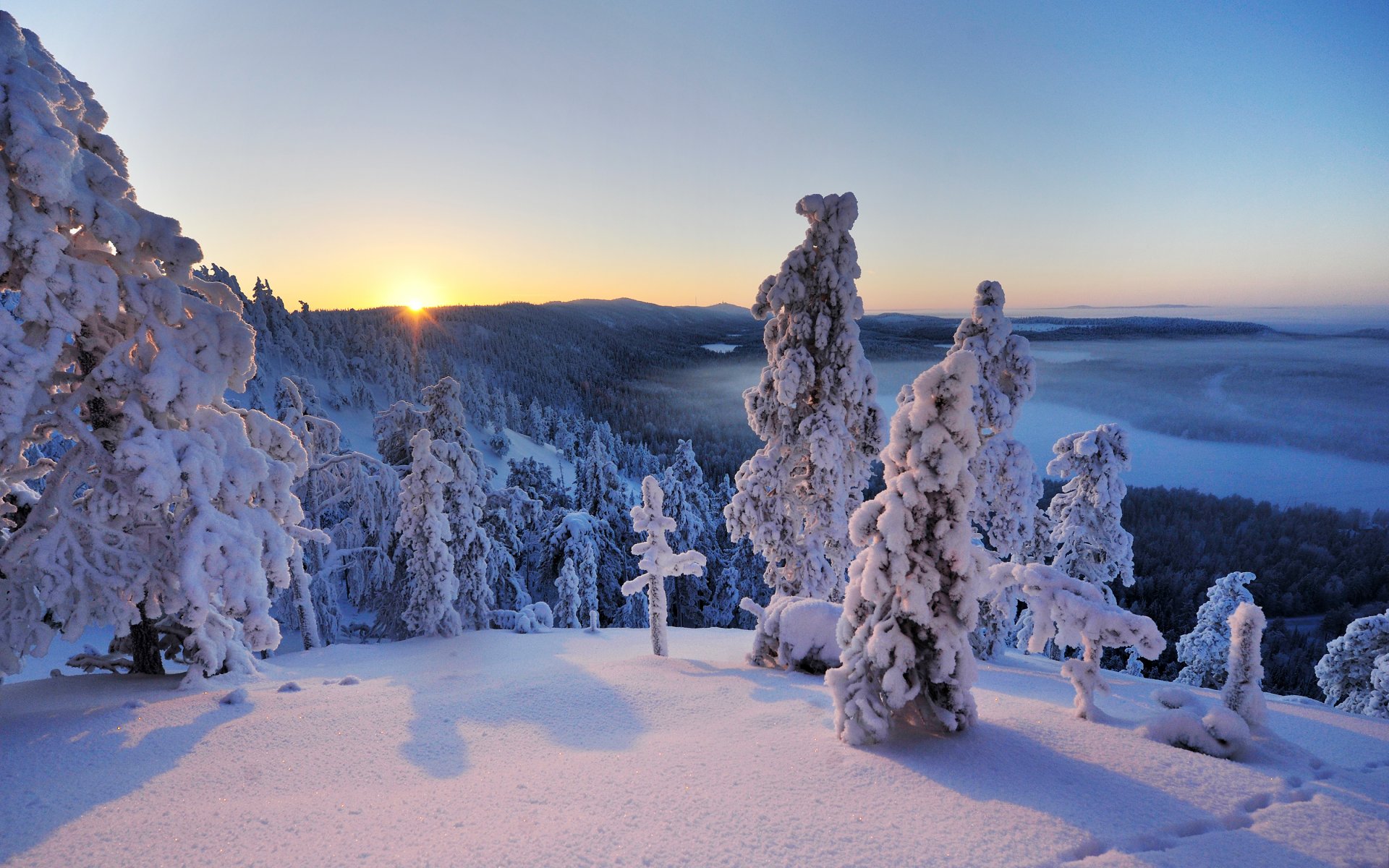 konttainen hand kuusamo finnland schnee winter bäume panorama landschaft