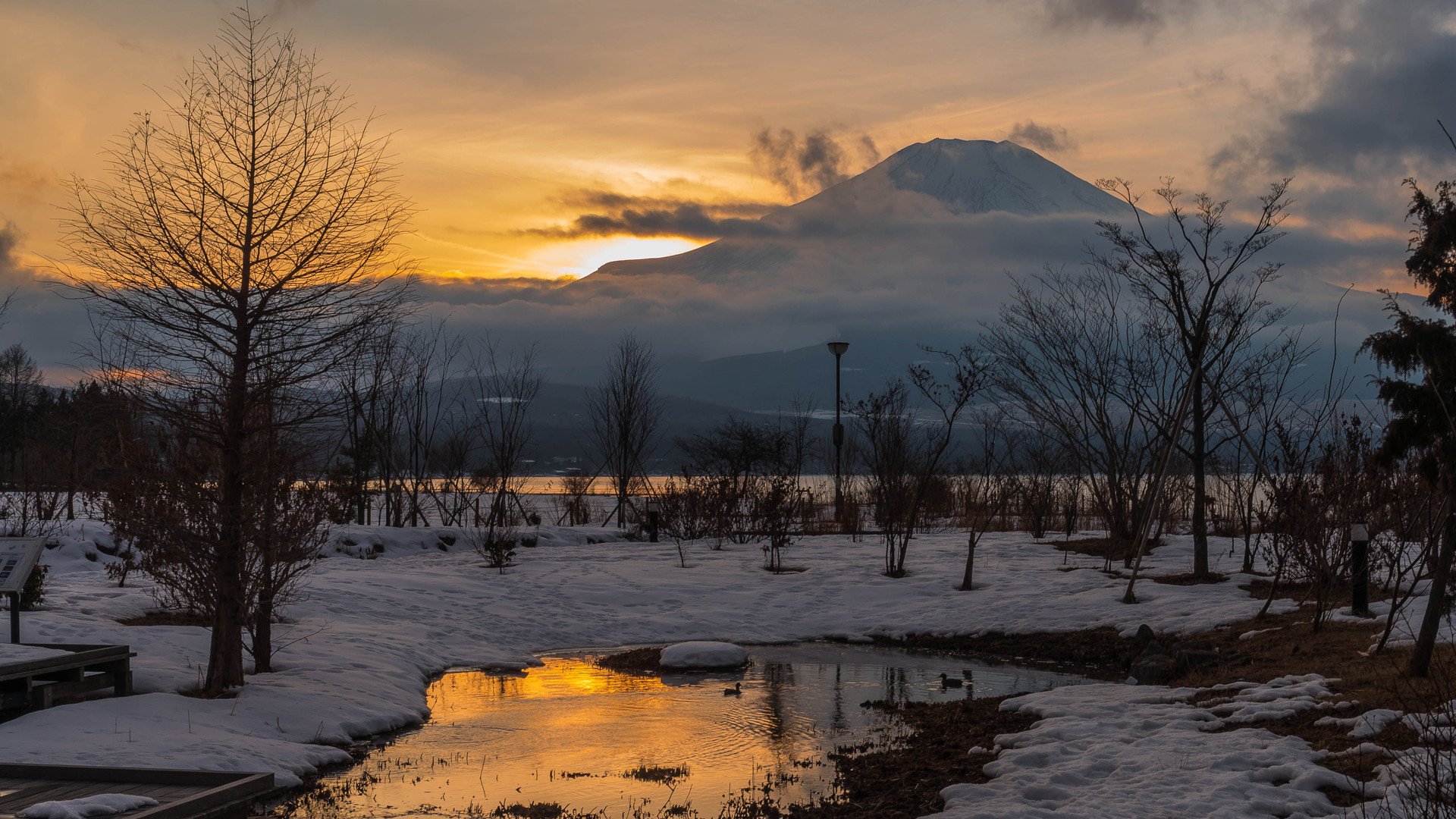 inverno neve alberi acqua montagna cielo nuvole