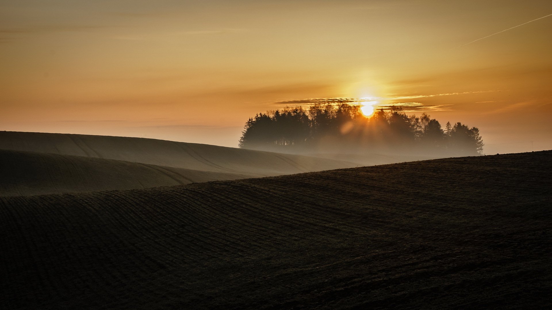 coucher de soleil champ paysage