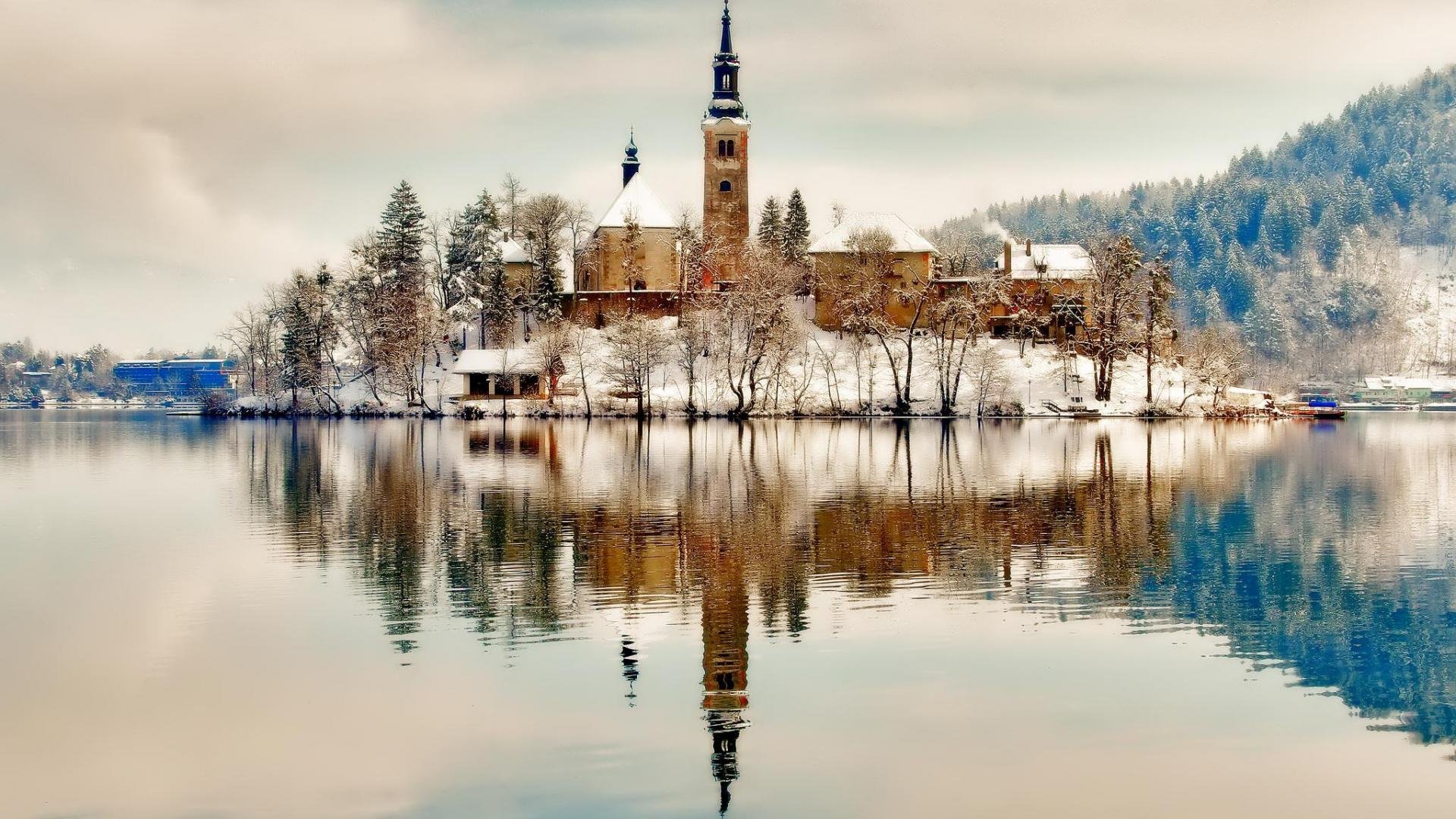 ky lake island church winter snow tree