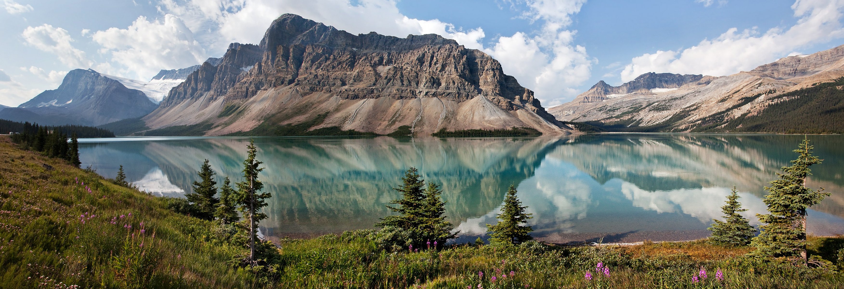 bow lake canada albert sky mountain lake tree nature