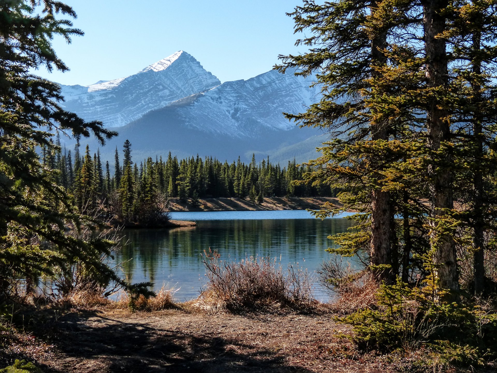 ciel montagnes lac forêt arbres