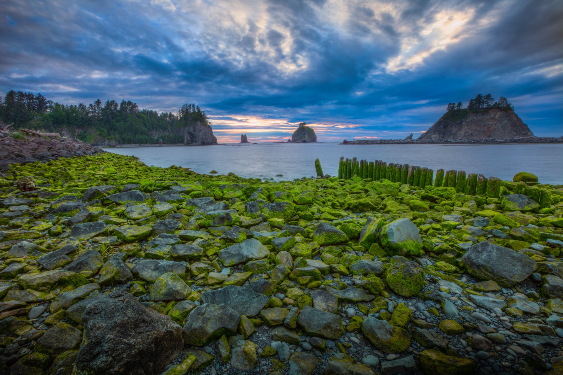 usa nationalpark himmel wolken sonnenuntergang meer steine moos felsen insel bäume natur