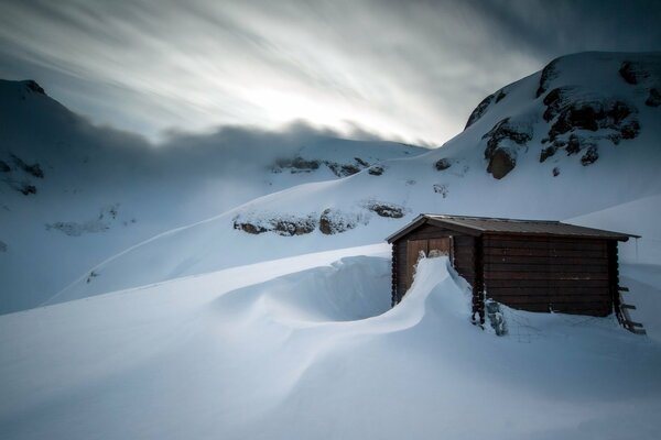 House snow landscape mountains