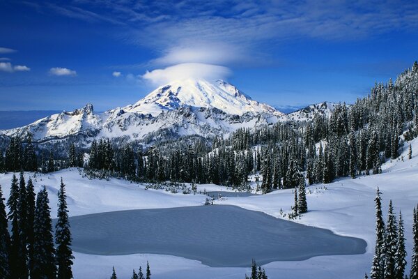 Winter mountains in lisu blue sky