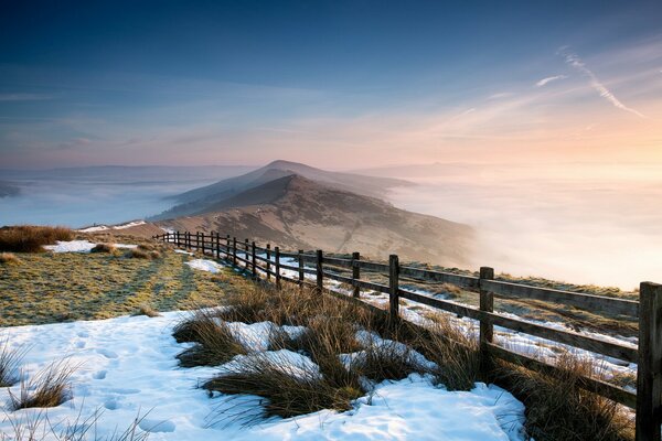 Morning landscape and mountain in the distance