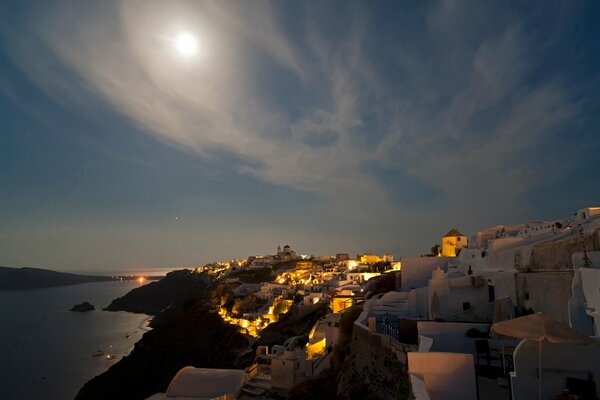 Night Greece cloudy sky