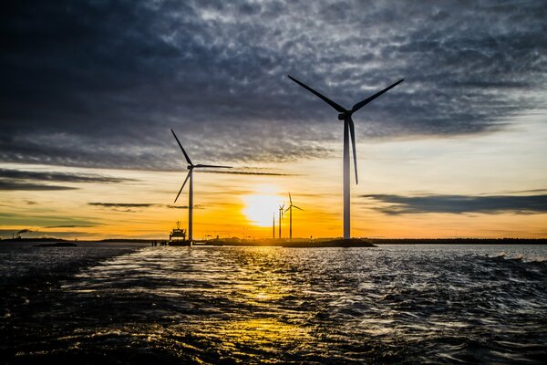 Windmills at dawn in Oulu