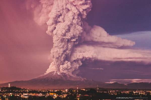 Eruption of an active volcano in Chile