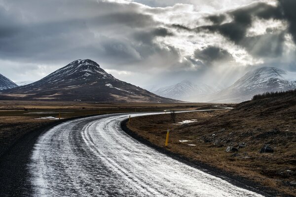 Landscape of the road in the snowy mountains