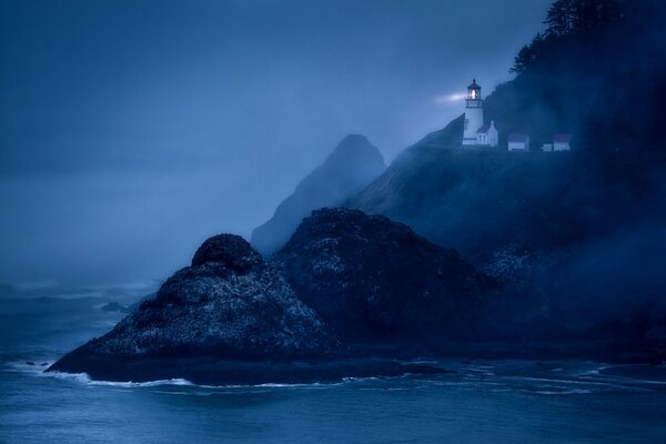 Heset Lighthouse on a rock in the ocean