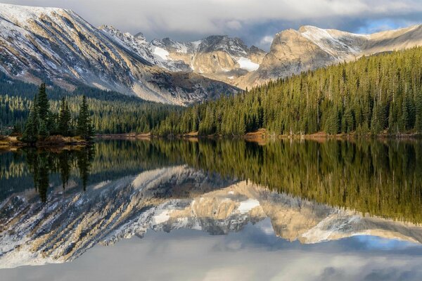 Landscape of Indian peaks over the lake