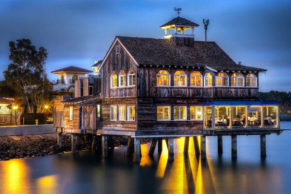 House on the sea coast with many windows