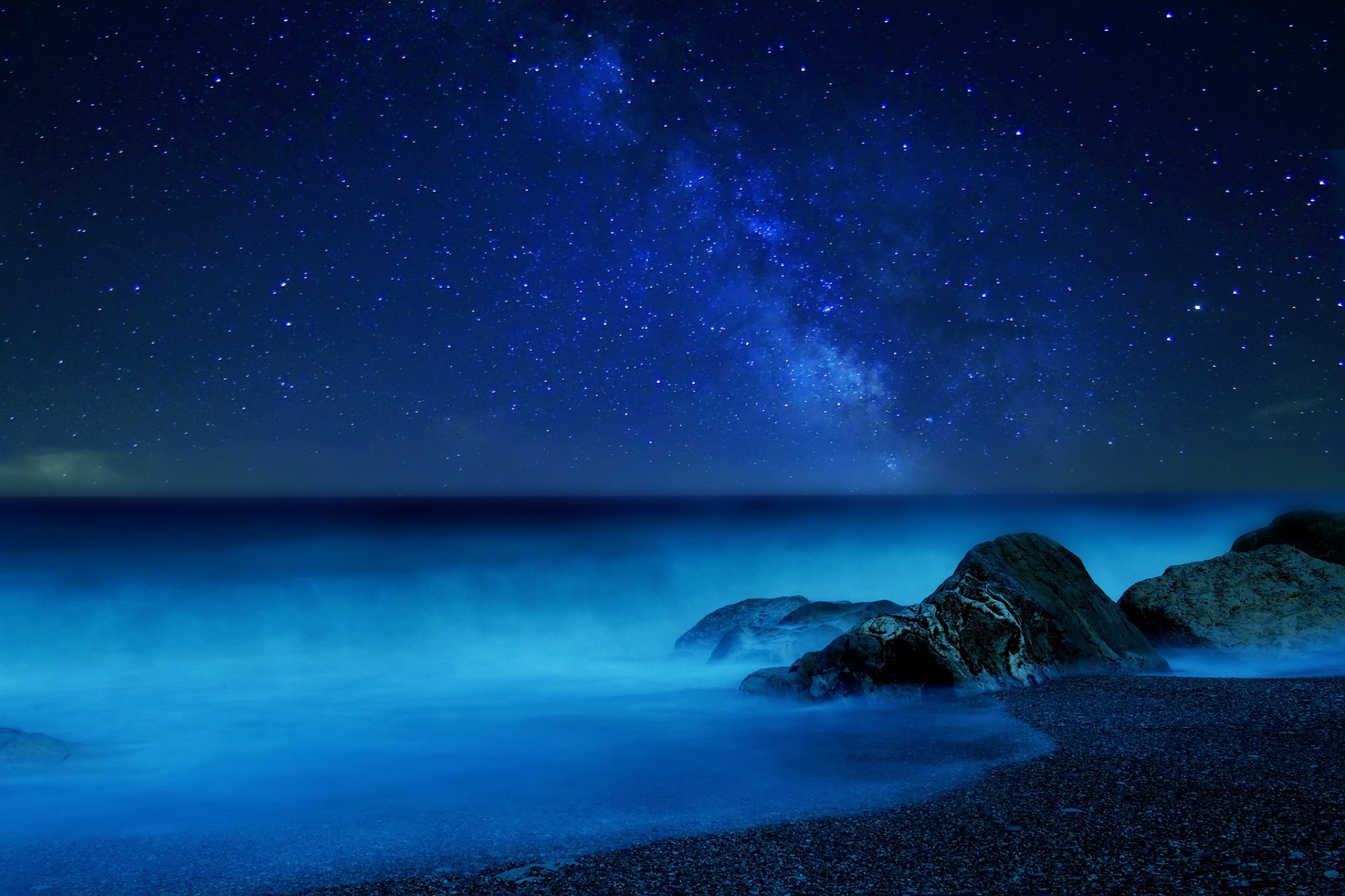 vía láctea noche estrellas cielo niebla mar