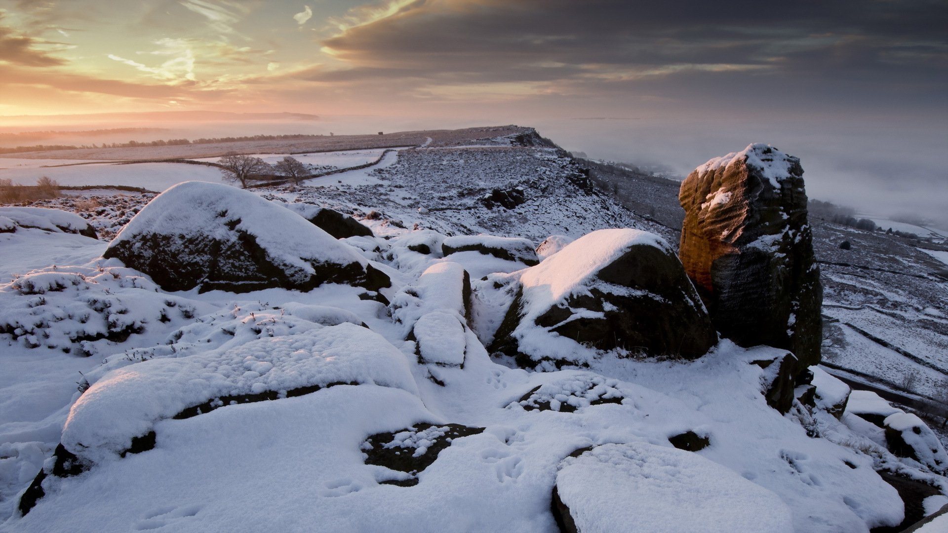 puesta de sol piedras invierno