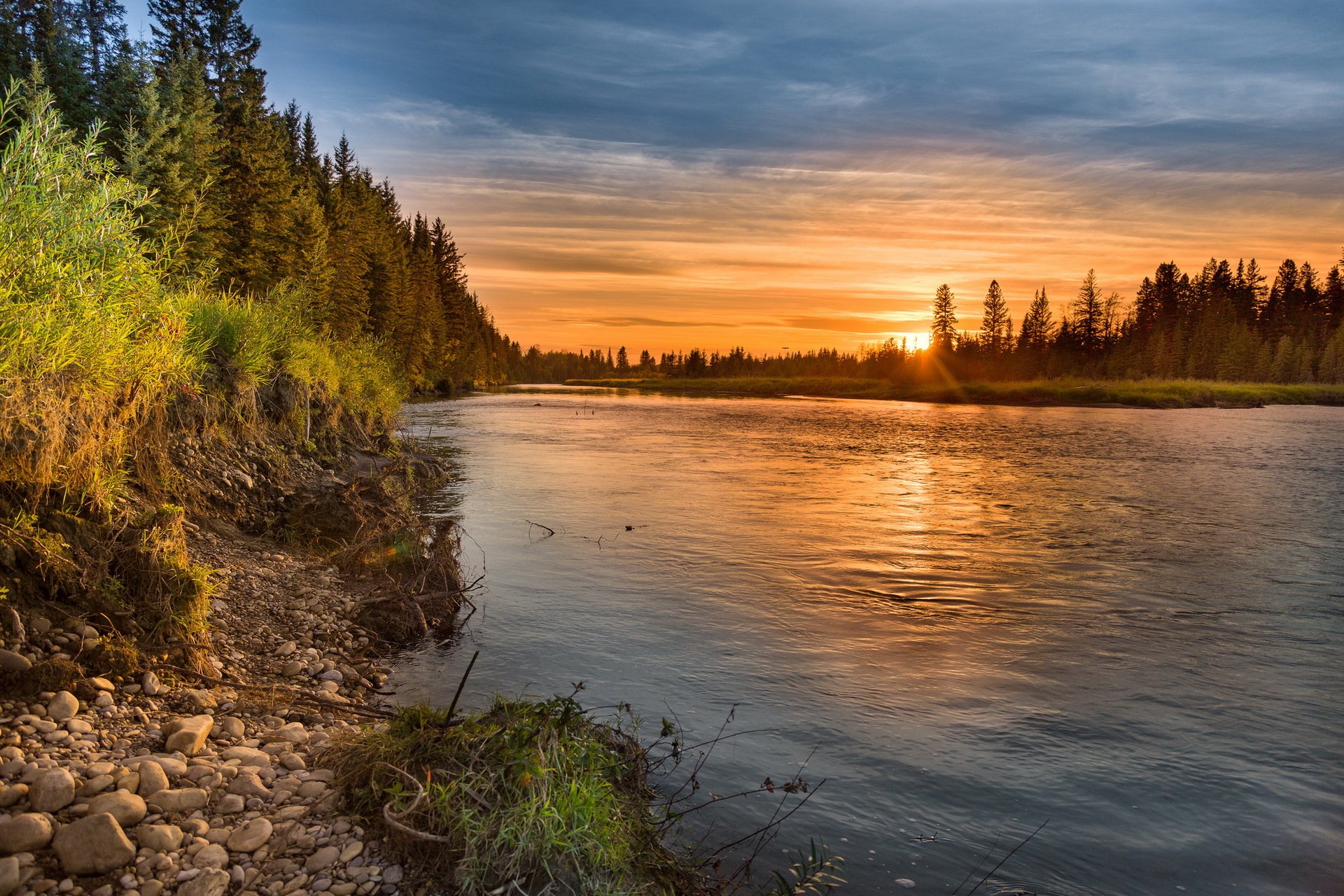 fluss sonnenuntergang landschaft