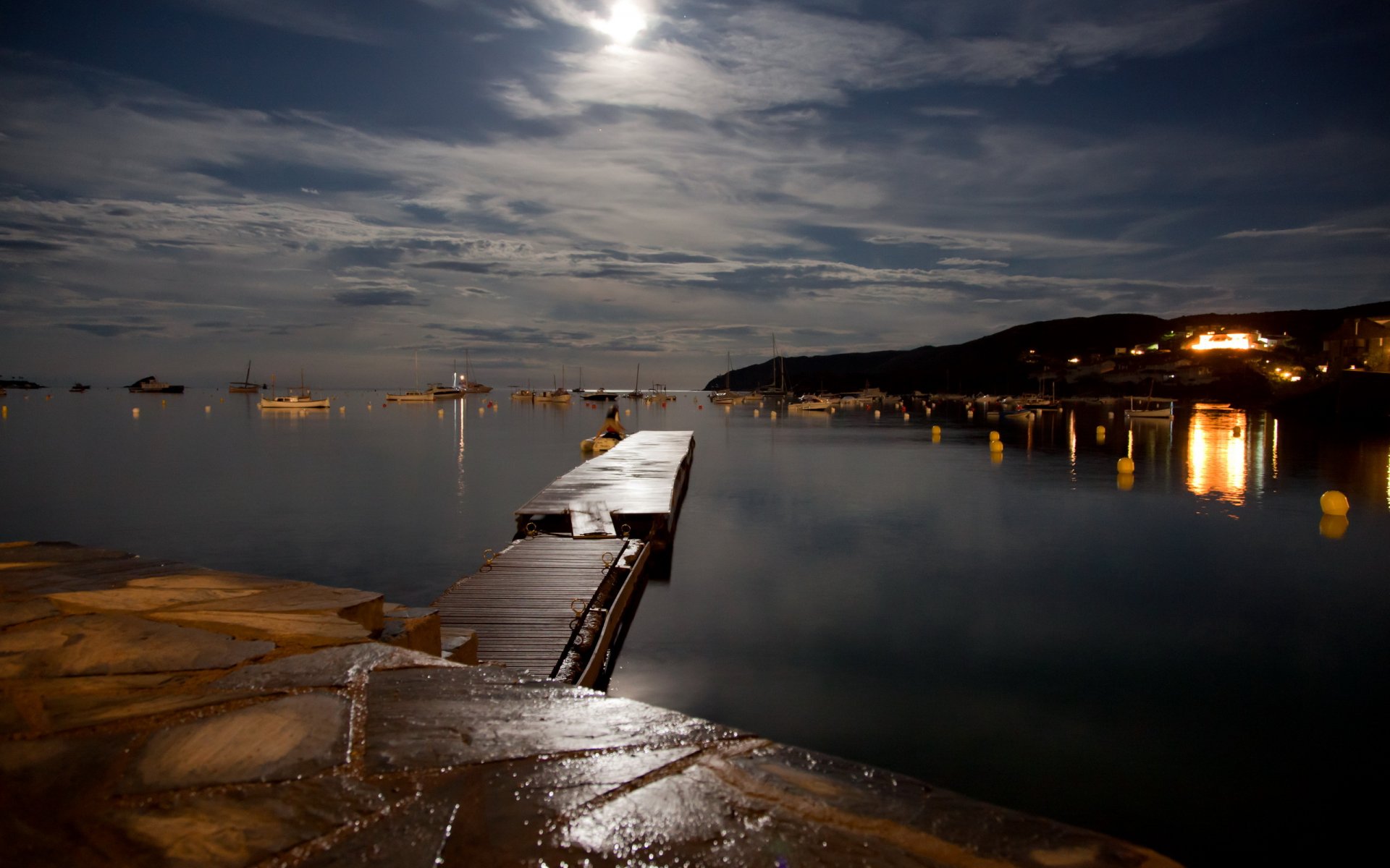 lago puente noche paisaje