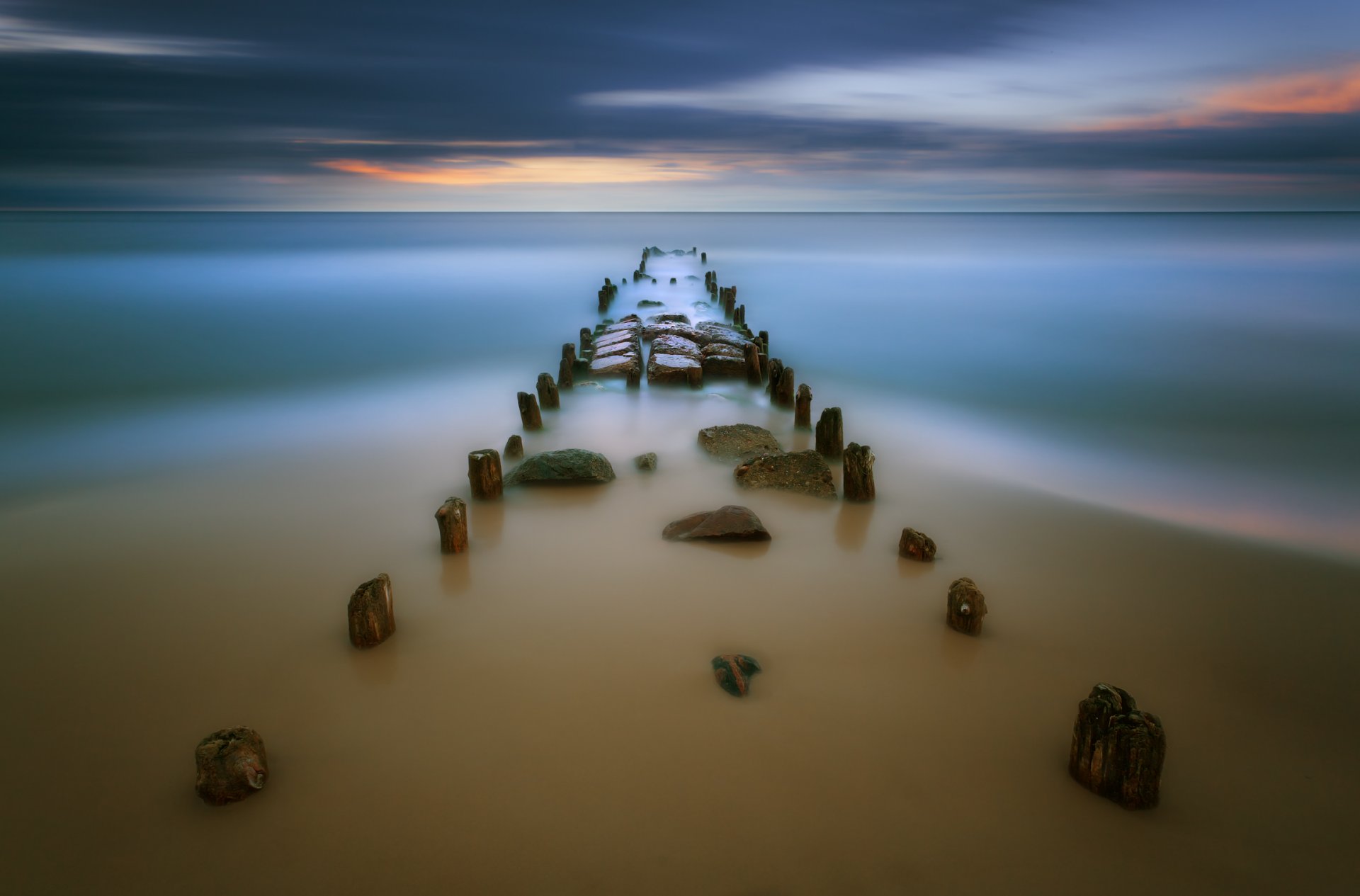 mare tramonto molo sabbia banco di sabbia krzysztof browko