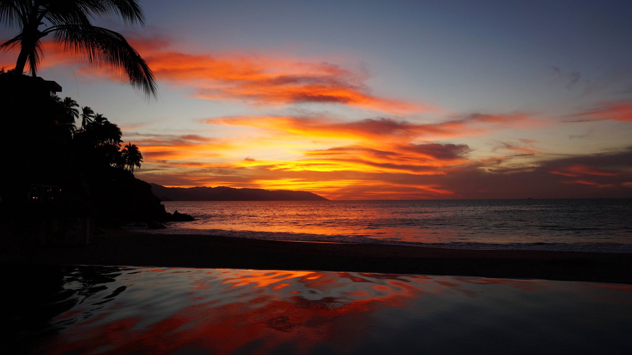 cielo nubes puesta de sol mar océano trópicos palma piscina