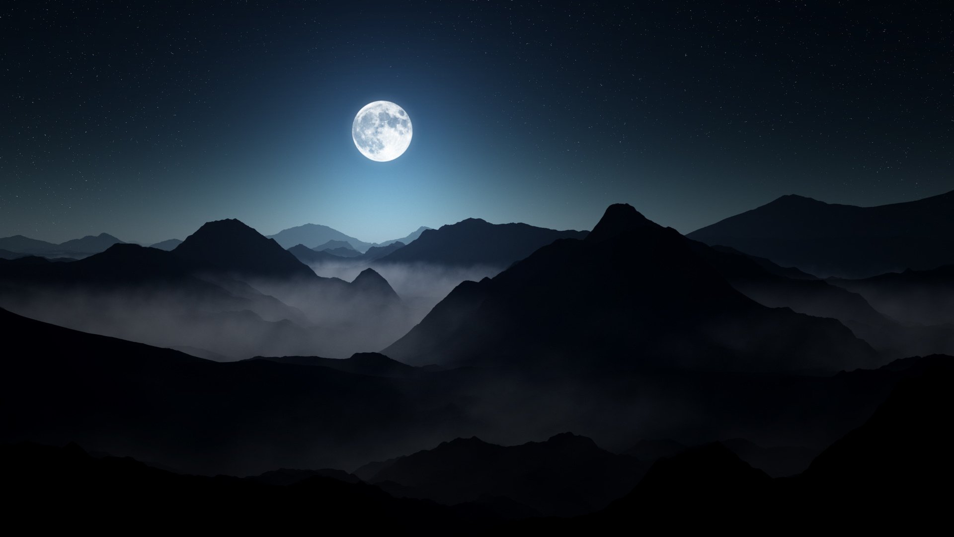 otto hütter oscurità nebbioso paesaggio illuminazione lunatico luna montagna stelle notte luna piena nebbia cielo hd