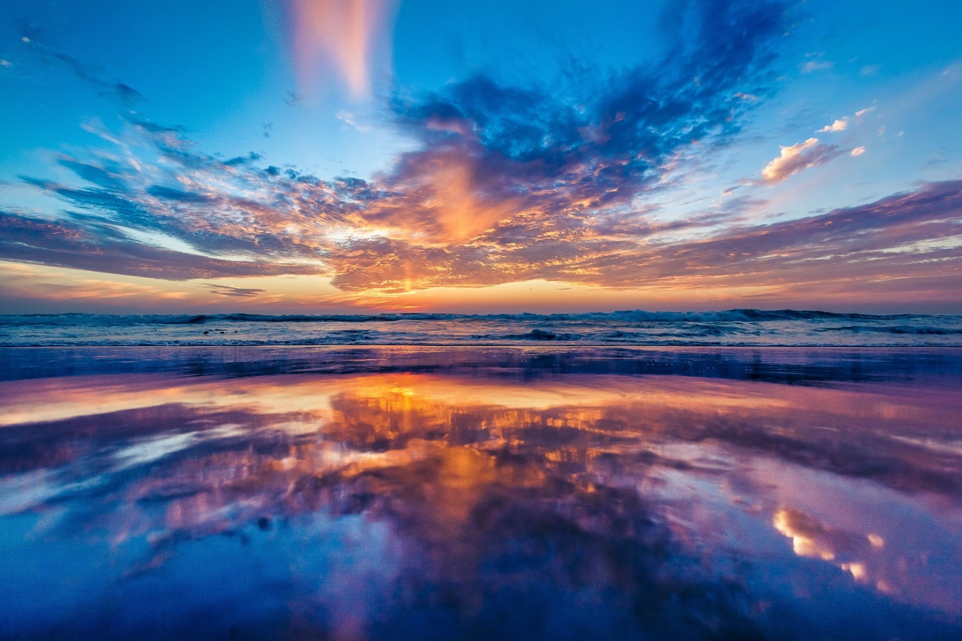 ocean coast dawn reflection beach