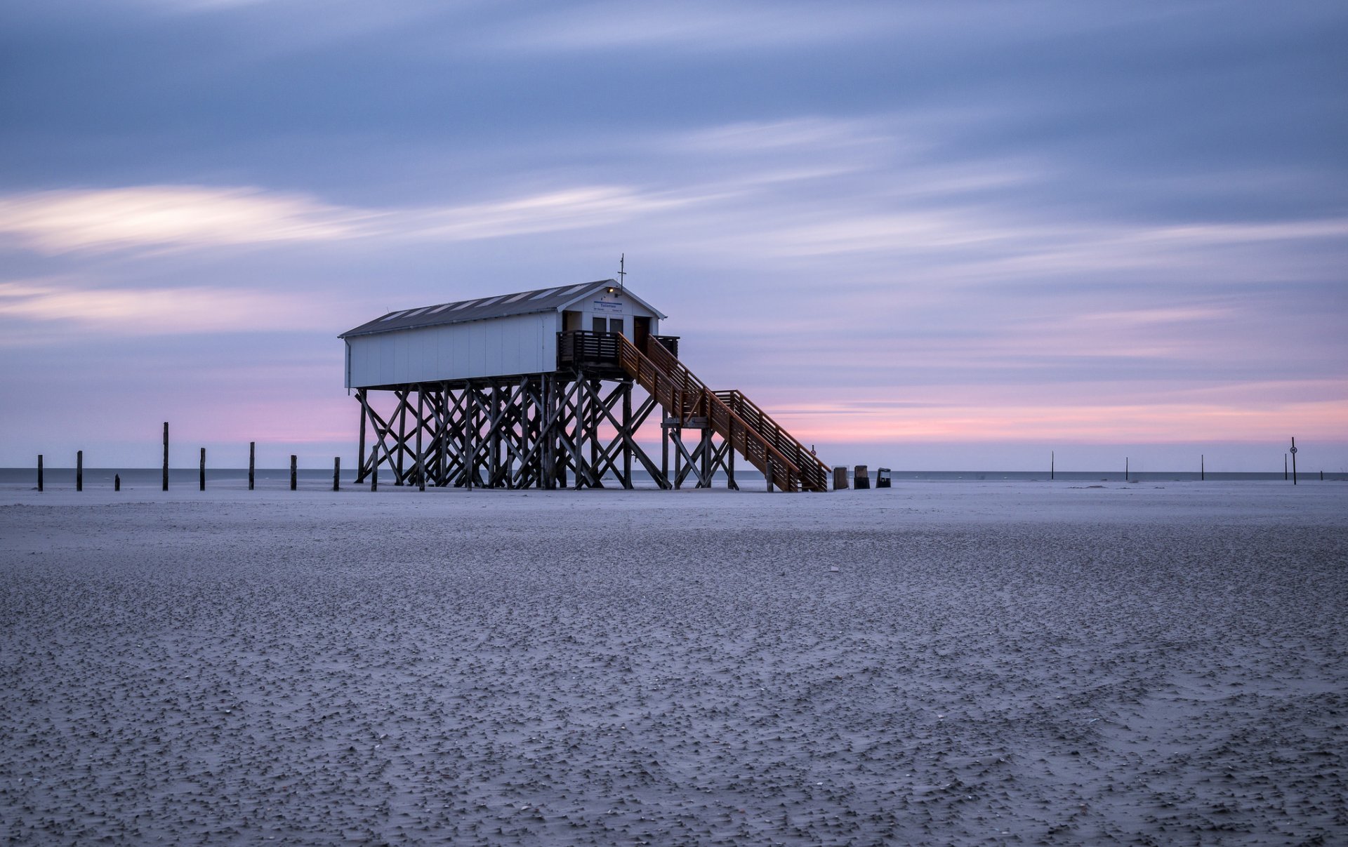 germany north sea coast beach evening pink sunset lilac sky