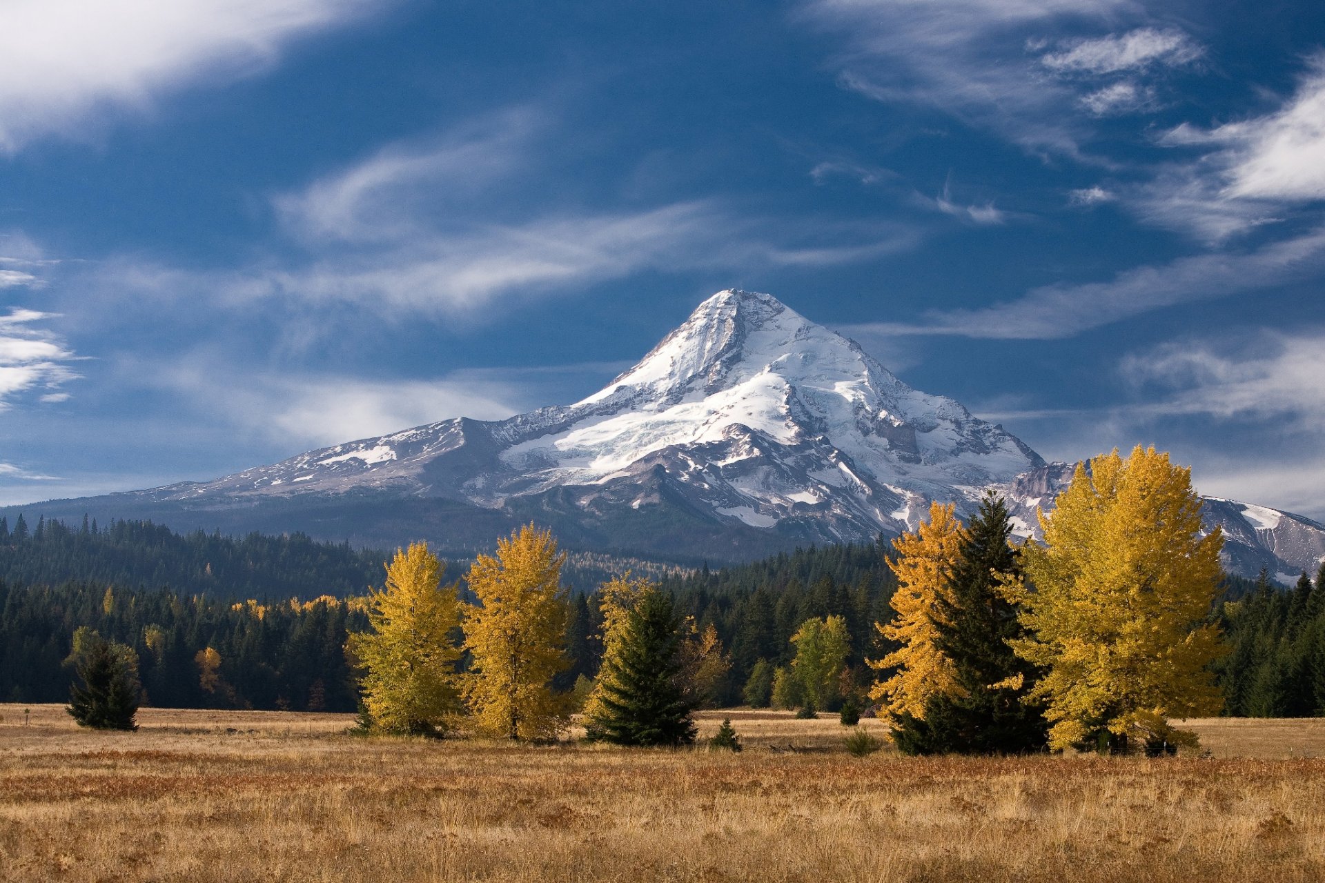 usa oregon mount hood stratovulkan himmel wolken berg wald herbst