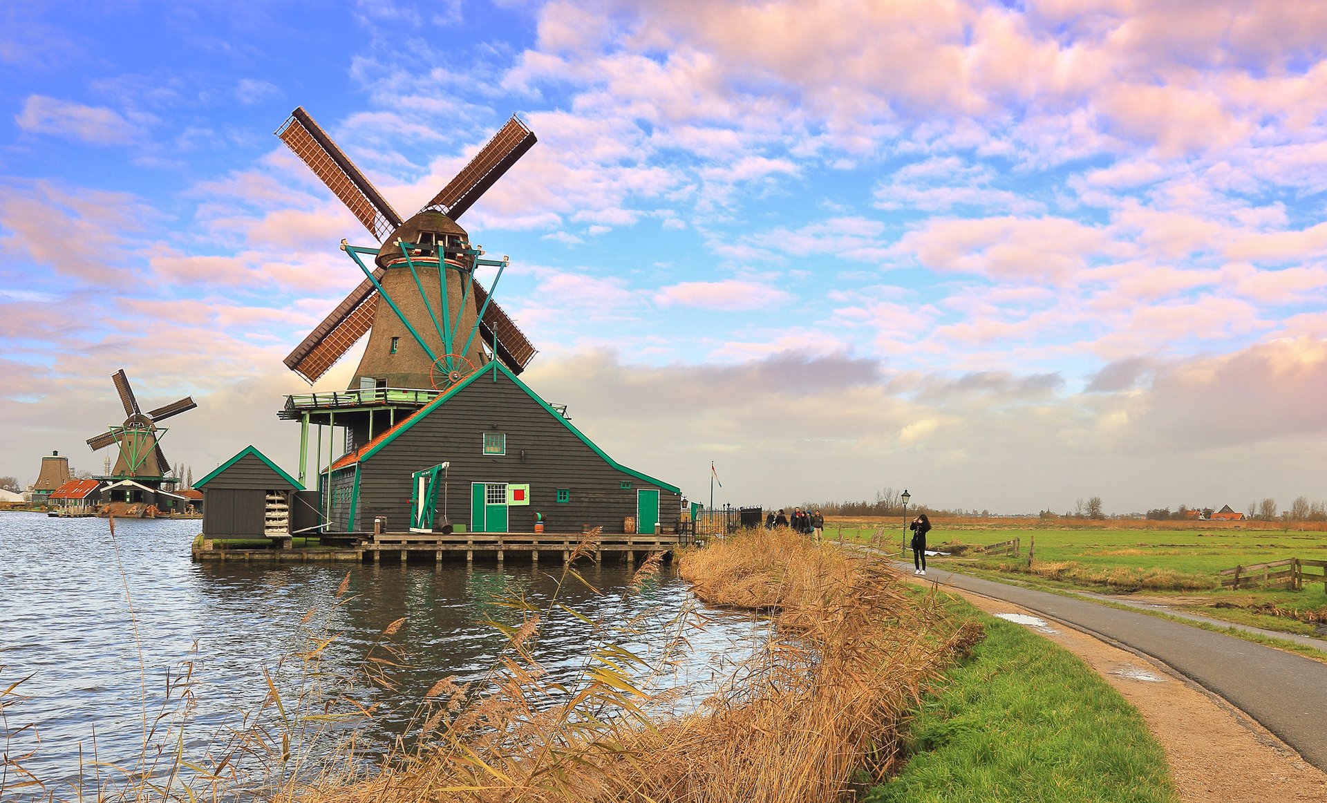 the netherlands sky clouds channel windmill