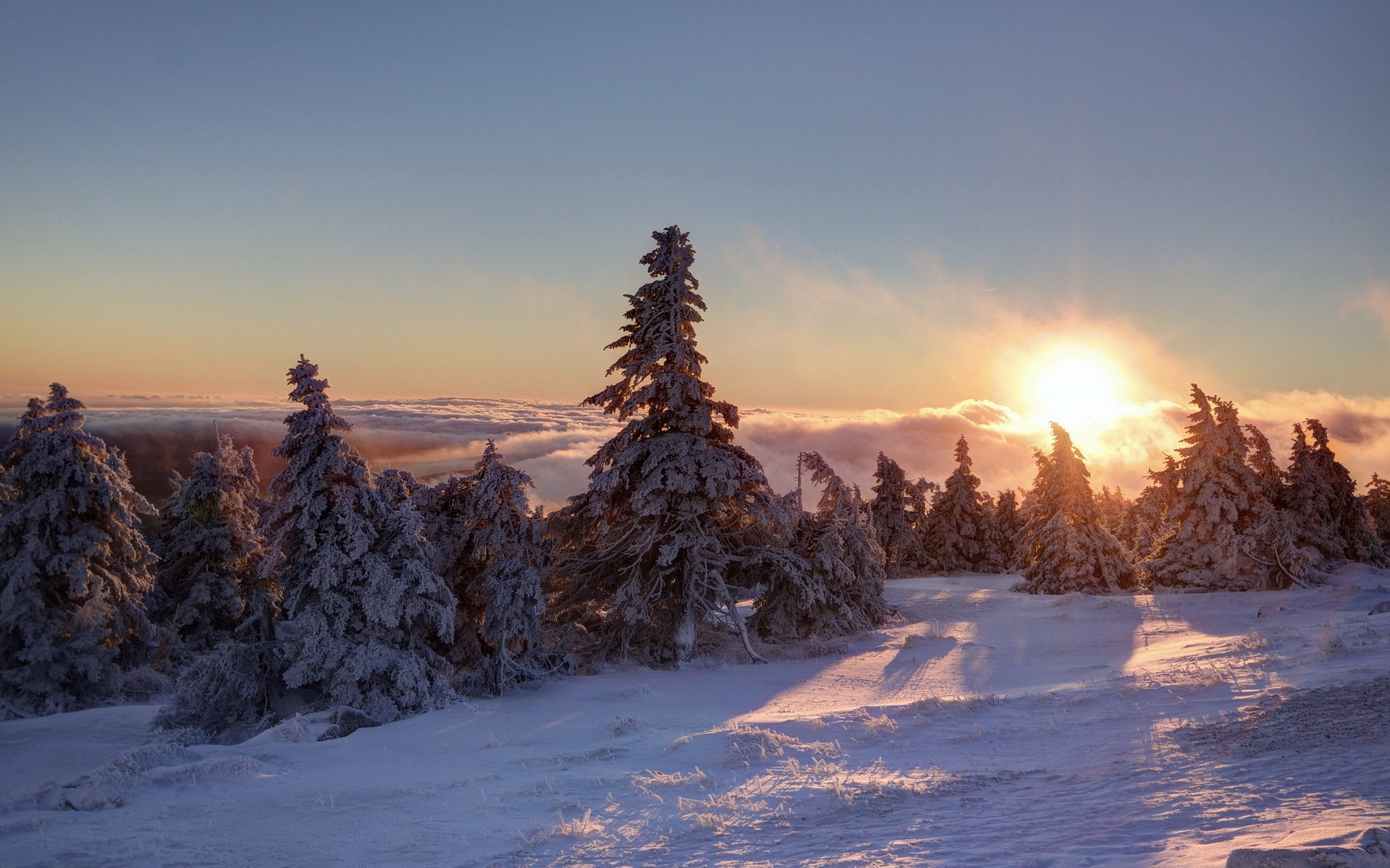 brocken sonnenaufgang morgen nebel volken berg schnee ghiaccio