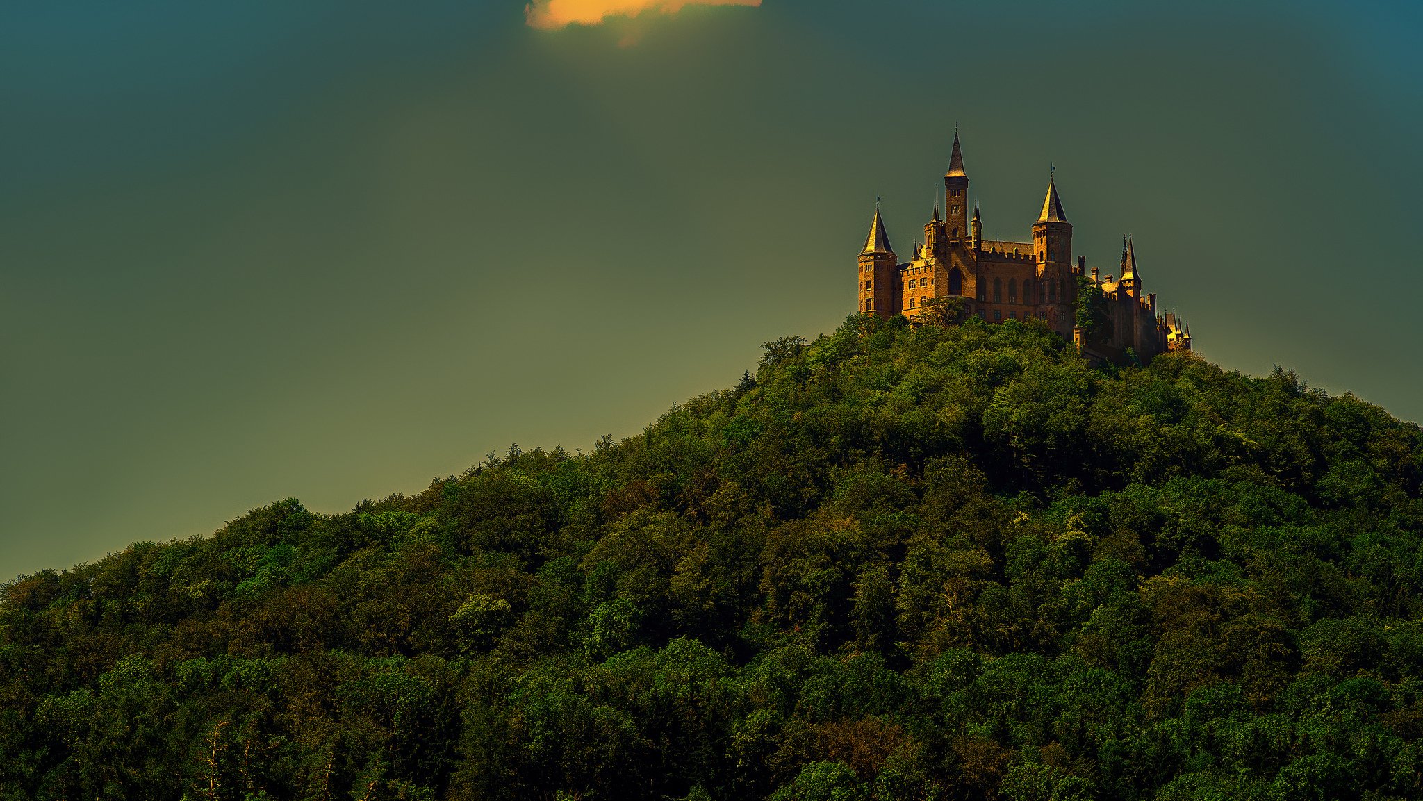 allemagne château de hohenzollern ciel montagne forêt arbres mur tour