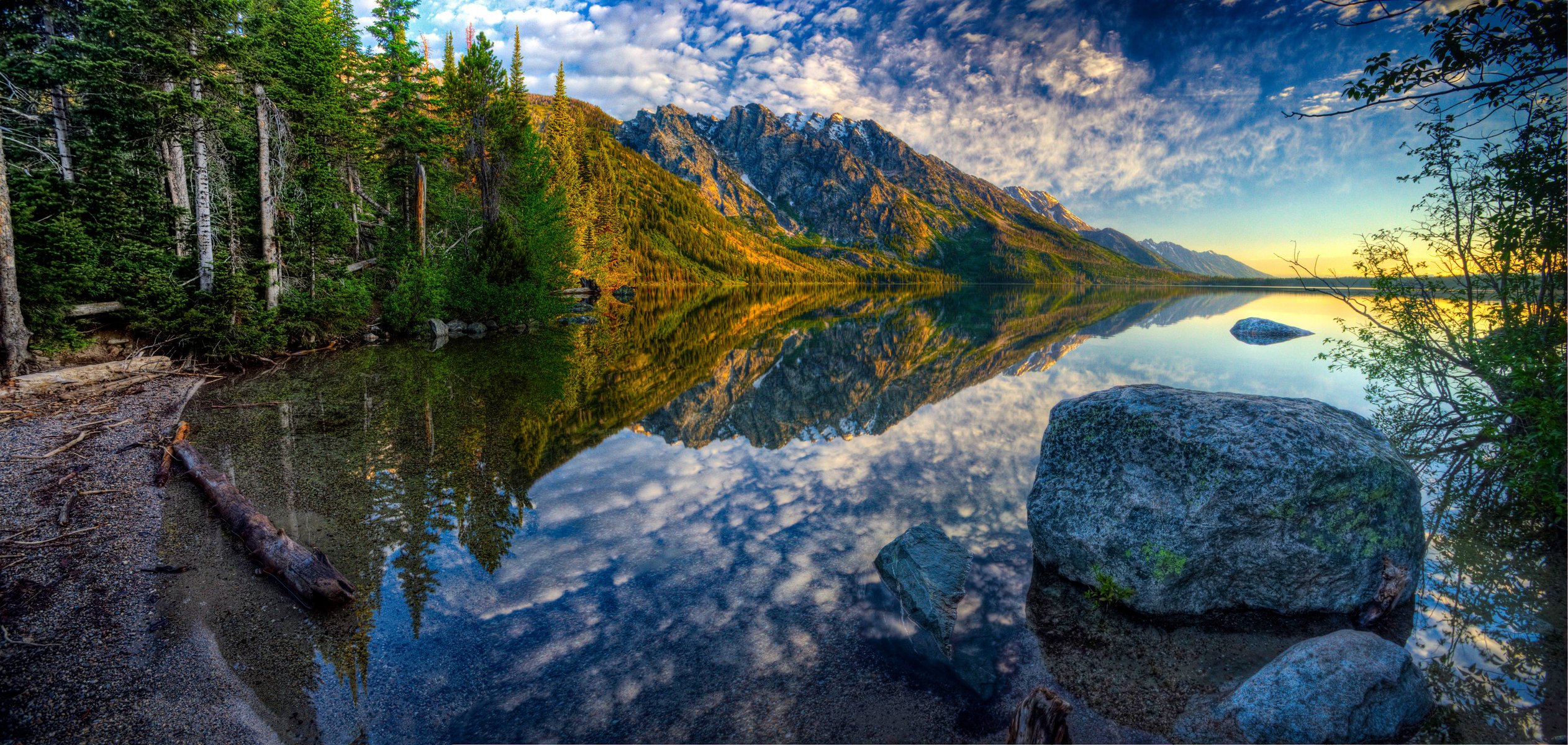 jenny lake wyoming usa himmel berge wald herbst see stein hdr