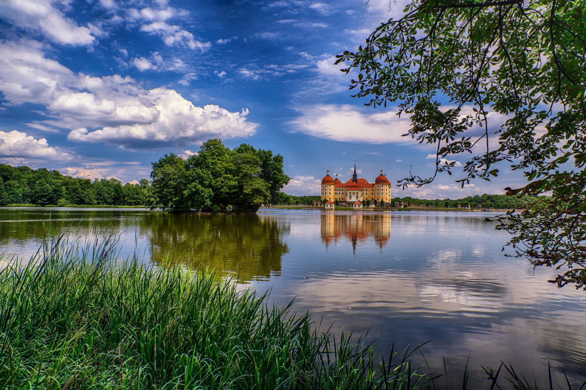 moritzburg saxony germany sky lake castle tower tree